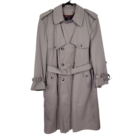Towne London Fog Trench Coat Size 40S Double Breasted Zip Sherpa Liner Belt - Picture 1 of 11